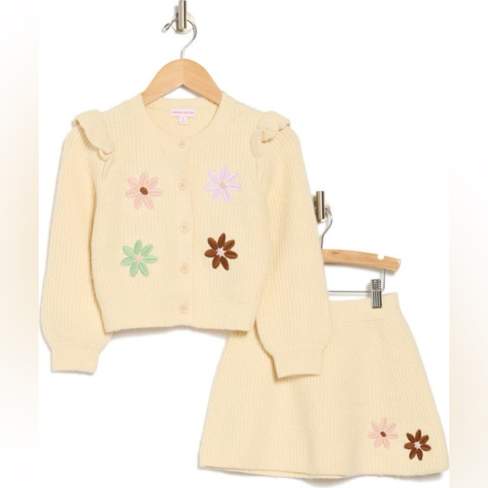 Design History Kids' Cardigan Sweater & Skirt Set
